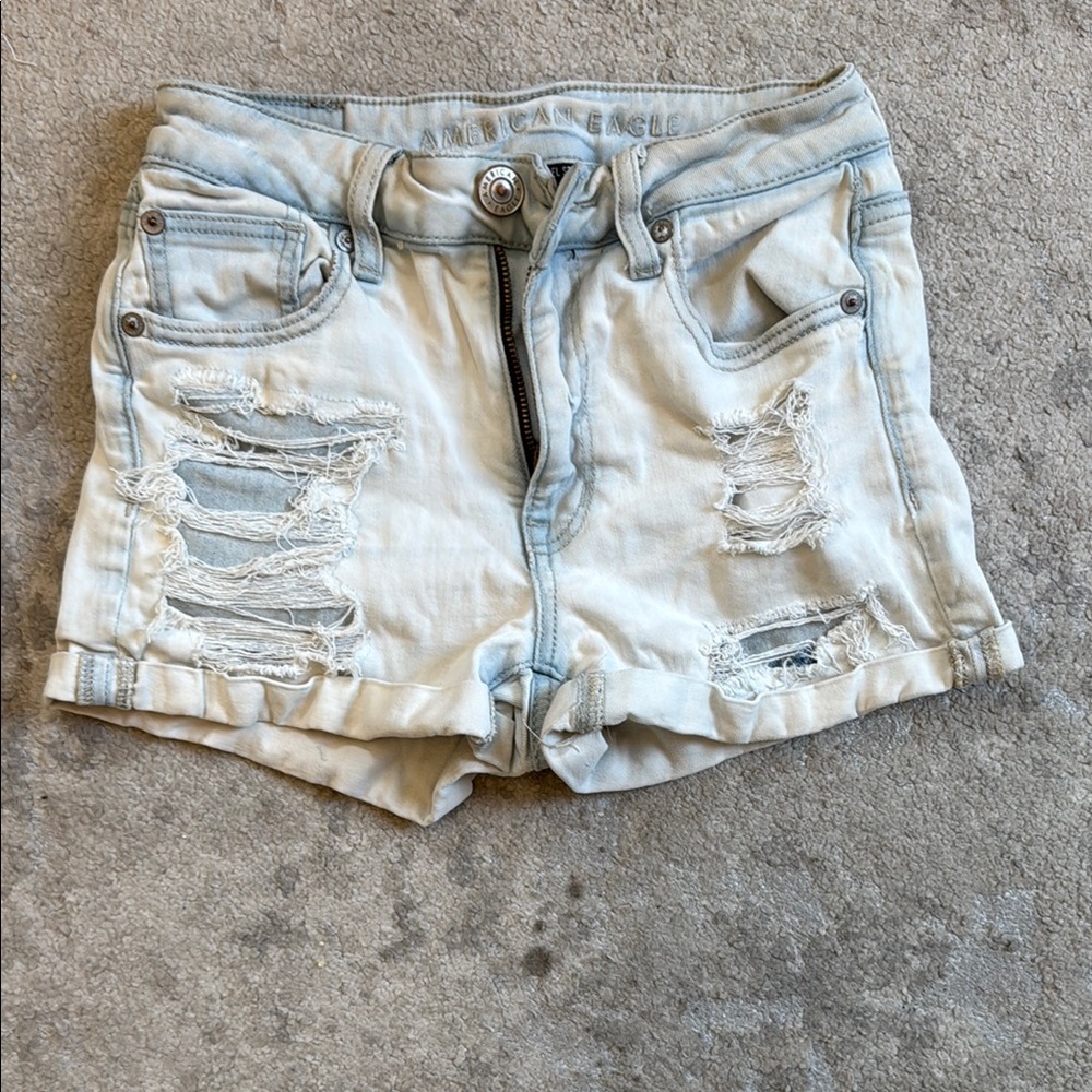 American Eagle Outfitters Blue Jean Shorts Distressed High-Waisted
